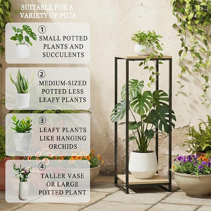 34" Tall Plant Stand Indoor, 2-Tier Modern Plant Shelf, Corner Flower Pot - Image 4