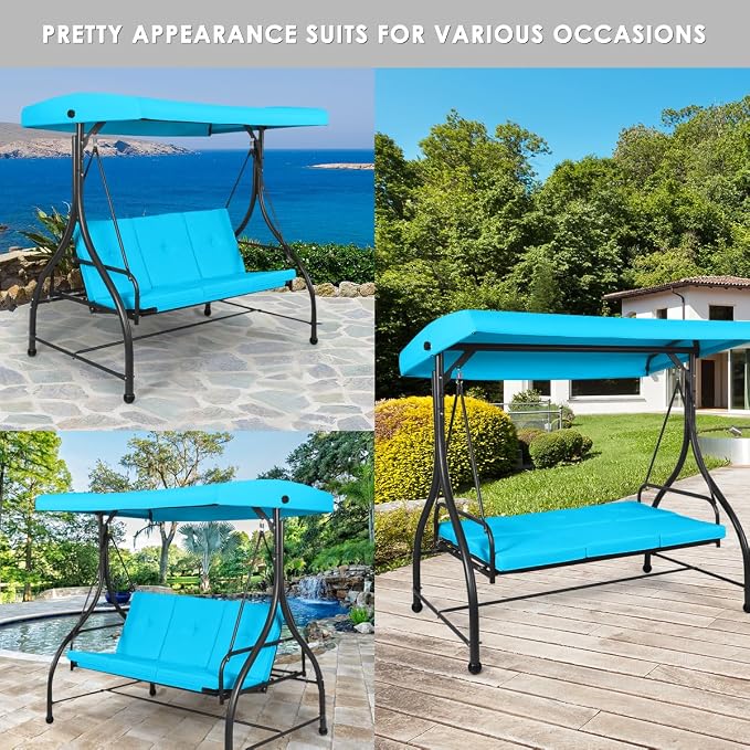 Tangkula 3 Seats Converting Patio Swing, Outdoor Porch Garden Canopy Swing - Image 4