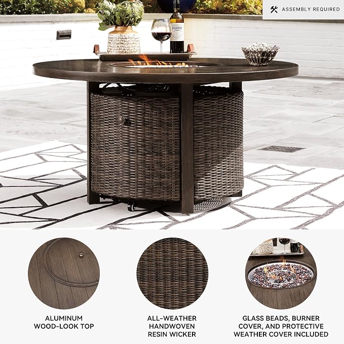 Signature Design by Ashley Paradise Trail Outdoor Round Wicker Patio Fire Pit - Image 3