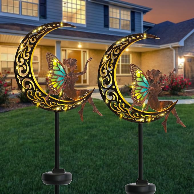Afirst Solar Garden Lights Outdoor Decor Moon Fairy Stake Lights Waterproof - Image 7