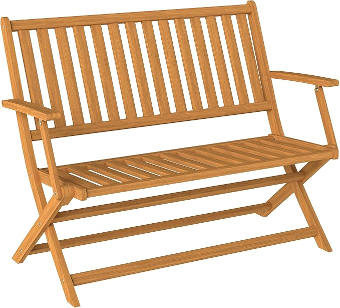 Outsunny Wood Outdoor Bench, 2-Person Foldable Patio Acacia Wood Garden Bench by Outsunny