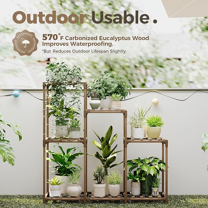 Bamworld Plant Stand Indoor Wood Plant Shelf Outdoor Tiered Plant Rack - Image 4
