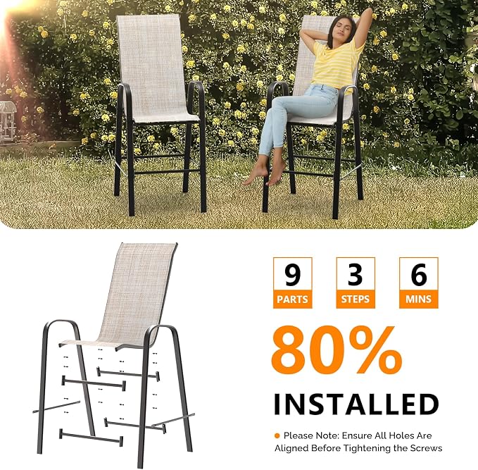 VINGLI Outdoor Bar Chairs Set of 8 – Stackable Outdoor Bar Stools - Image 7