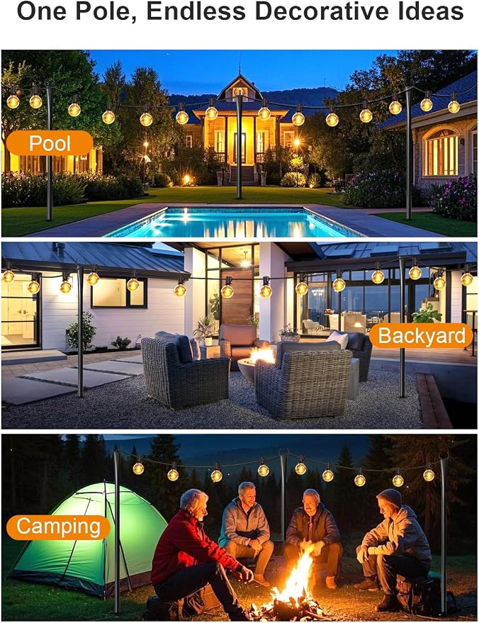 6 Pack String Light Poles for Outside, Thickened Metal Lights Hanger Pole - Image 2