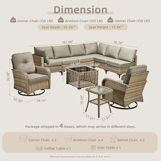 Outdoor Sectional Patio Furniture Set, 10 Pieces Wicker Conversation Sets L - Image 8