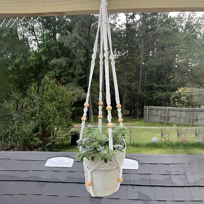 Macrame Plant Hanger Set of 2, 35 Inch Indoor Hanging Planter - Image 7