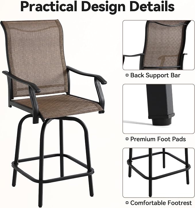 Outdoor Swivel Bar Stools Set of 2, All-Weather Metal Patio Bar Height Chairs - Image 5