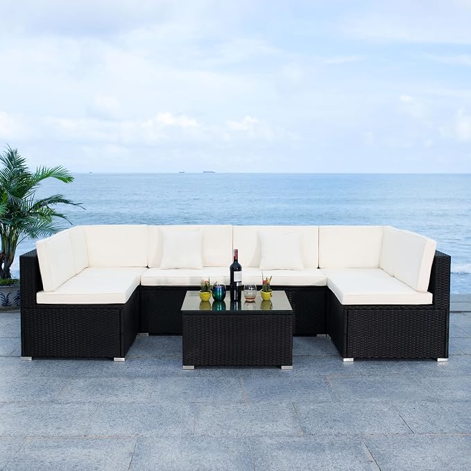 SAFAVIEH Outdoor Sectional Diona Black/White Outdoor Living Set - Image 8