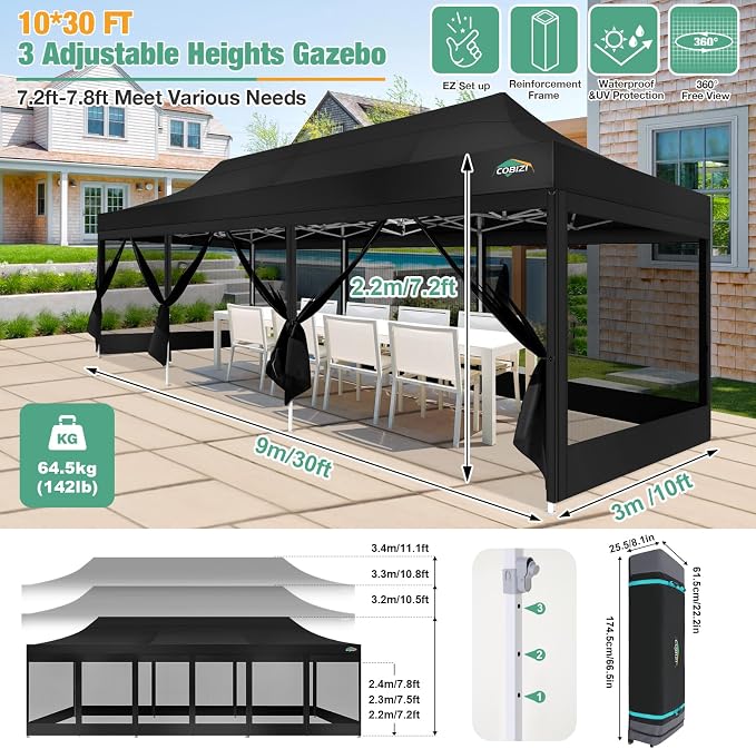 COBIZI 10x30 Canopy Tent, Heavy Duty Pop up Canopy - Image 4