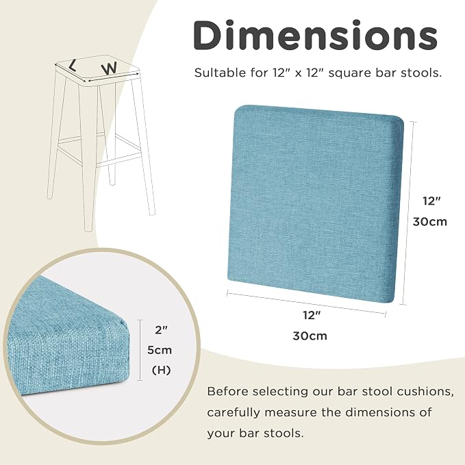 AddGrace Anti-Slip Bar Stool Cushions Square Bar Stool Seat Cushions - Image 2