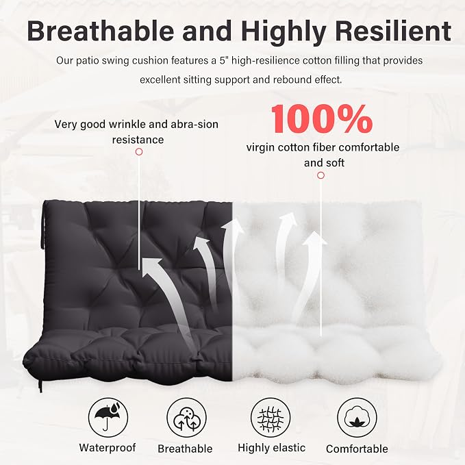 Porch Swing Cushion with Backrest, Waterproof Bench Cushion - Image 4