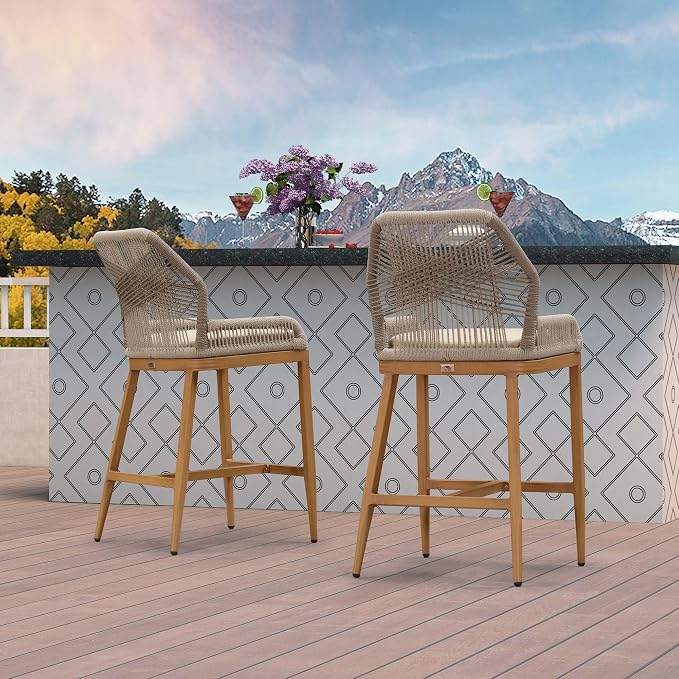 PURPLE LEAF Patio Counter Height Bar Stools 24" H Set of 4 Modern Rattan Bar - Image 9