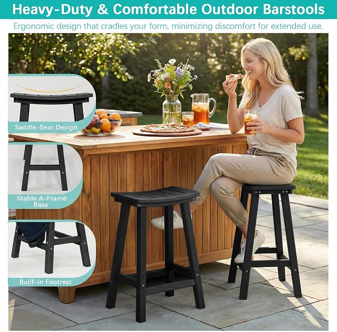 Outdoor Bar Stools Set of 6, 24 Inch All-Weather HDPE Counter Height Chairs - Image 5