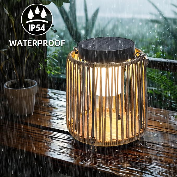 Solar Lanterns Outdoor Waterproof IP54, Handwoven Wicker Outdoor Table Lamps - Image 5