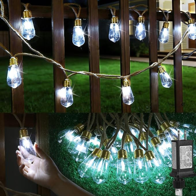 Outdoor String Lights, 24FT 20 LED Bulbs Shatterproof Patio String Lights by Qulist
