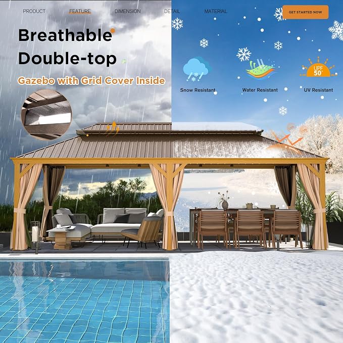 EROMMY 12'x24' Hardtop Gazebo, Galvanized Steel Double Roof - Image 5