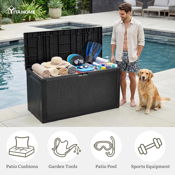 YITAHOME 90 Gallon Large Outdoor Deck Box, Lockable Waterproof Resin Storage Box - Image 6