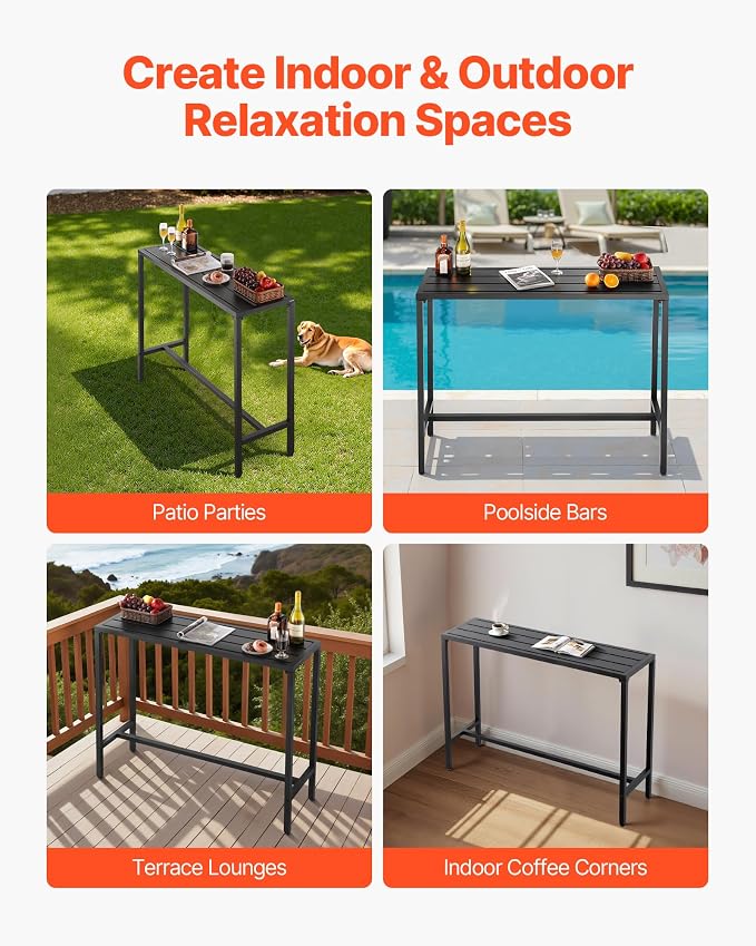 VEVOR Outdoor Bar Table, 47 x 15 in Patio Bar Table, Waterproof Top & Sturdy - Image 7