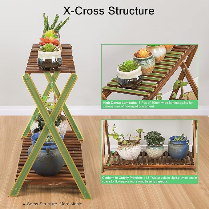 Wooden Plant Stand Indoor 2 Tier Narrow Plant Stand Outdoor Plant Shelf Display - Image 4
