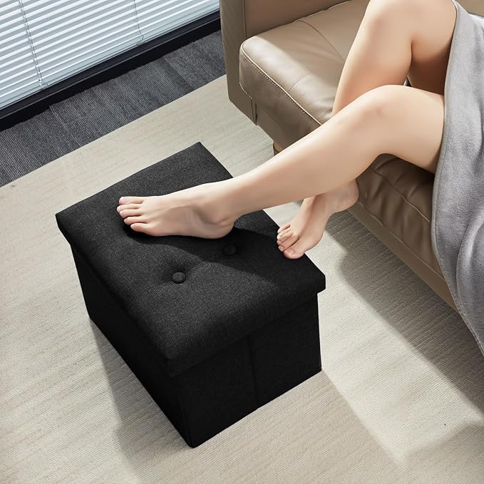 AmasSmile Black Ottoman with Storage, Foot & Leg Rest Stools Small Cute Stool - Image 2
