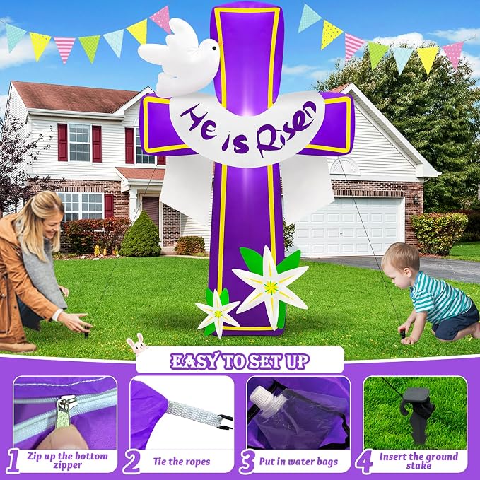 MICOCAH 4.5FT Easter Inflatables Outdoor Decorations He is Risen Inflatable - Image 6