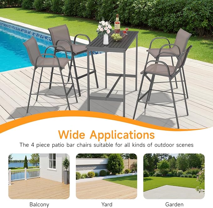 ONBRILL Outdoor Bar Stool Set of 4, Patio Bar Chairs - Image 7