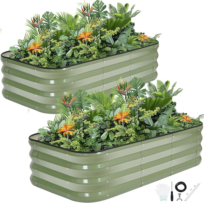 2Pcs 3-in-1 Adjustable Raised Garden Bed Kit | Galvanized Planter Boxes by GGOODGAIN