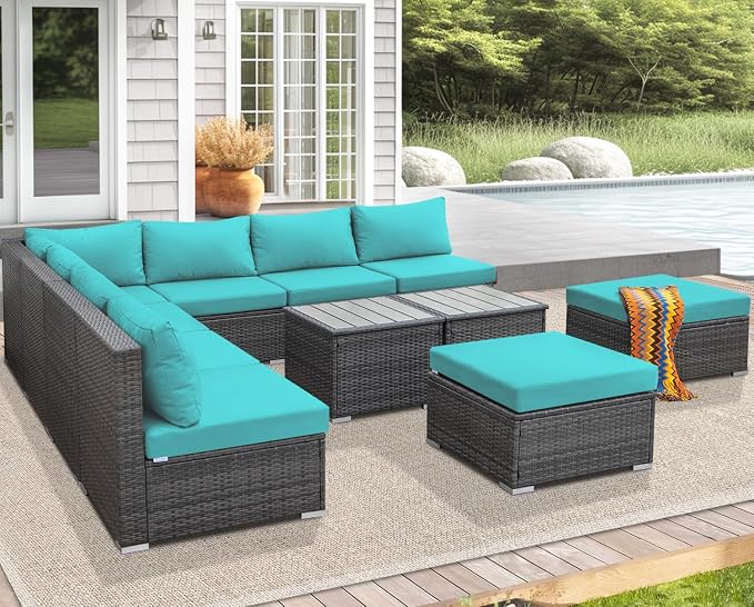 NICESOUL 11 Piece L Shaped Outdoor Conversation Set, 29.3'' High Back Comfy - Image 3