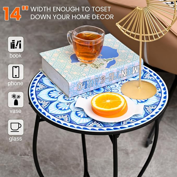 Round Side Table, Indoor Outdoor Small Side Table, Weather Resistant Black - Image 2