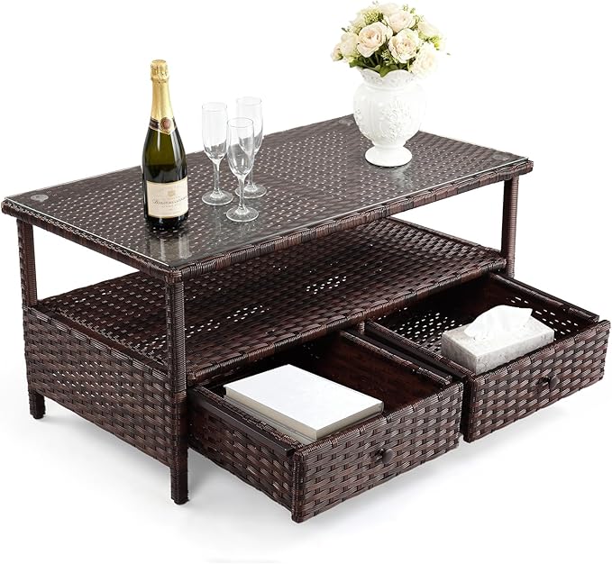 VINGLI Outdoor Wicker Coffee Table - Image 7