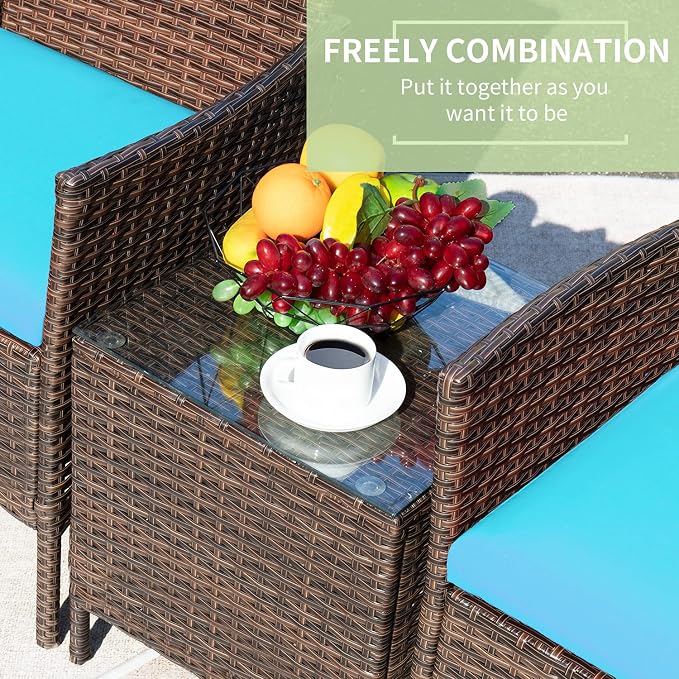 Greesum 3 Pieces Patio Furniture Sets Outdoor PE Rattan Wicker Chairs - Image 4
