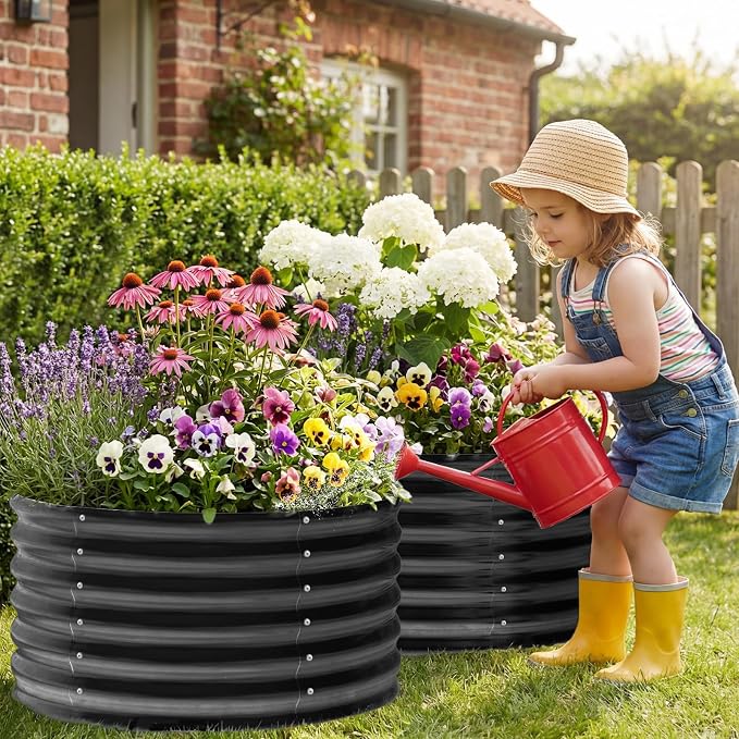 AHEONLAR 2 Pack 2x2x1.5ft Round Galvanized Raised Garden Bed Outdoor Metal - Image 2