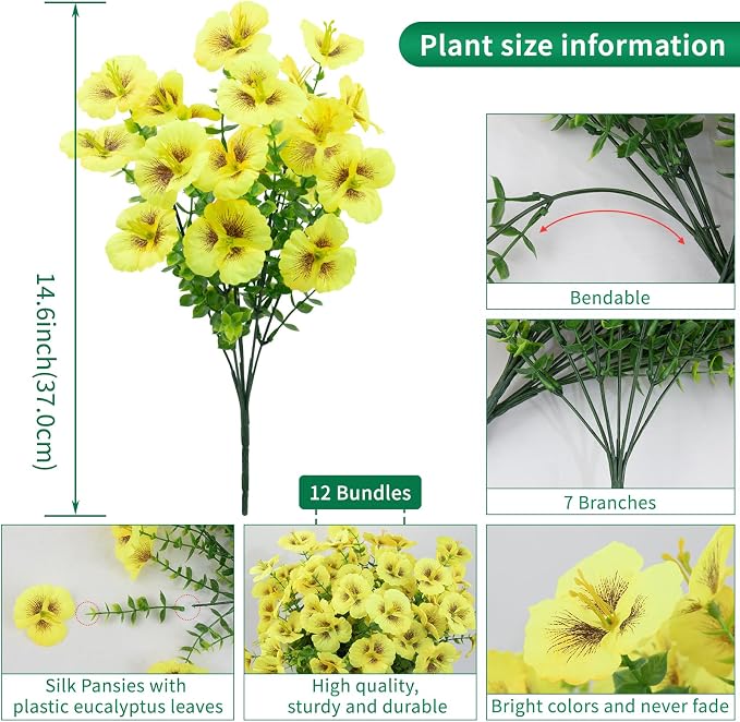 12 Bundles Artificial Pansy Flowers - Image 2
