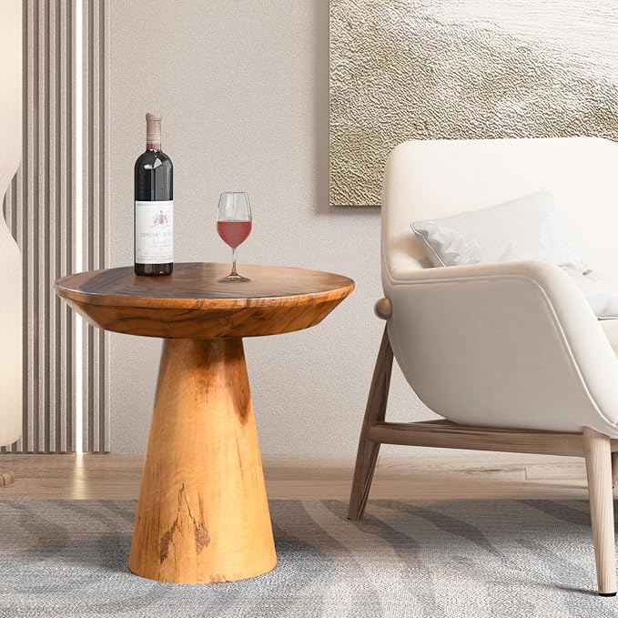 Mushroom Side Table, Teak Stool, Natural Plant Stand - Image 7
