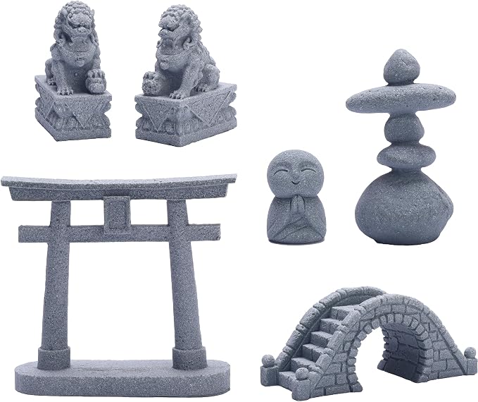 6 PCS Mini Zen Garden Accessories, Miniature Garden Bridge Foo Dogs Torii Gate by Sdeetesamjun