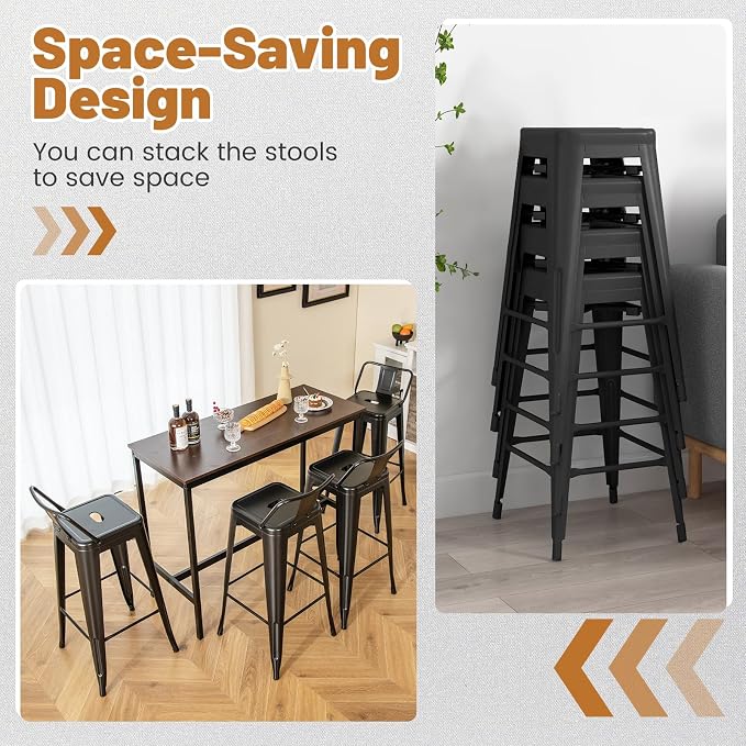 Giantex Metal Bar Stools Set of 4, Rubber Feet, Industrial Stackable Barstools - Image 7