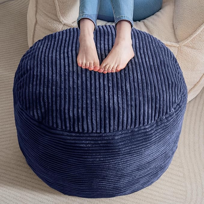 HIGOGOGO Round Stuffed Pouf Ottoman, Corduroy Poufs by HIGOGOGO