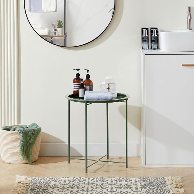 VECELO Side/End Table, Folding Round Metal Anti-Rust and Waterproof Outdoor or - Image 7