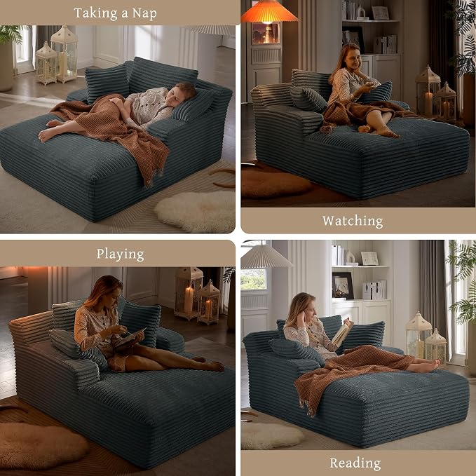 66" Chaise Lounge Chair Indoor, Oversized Boneless Couch Comfy Upholstered - Image 6