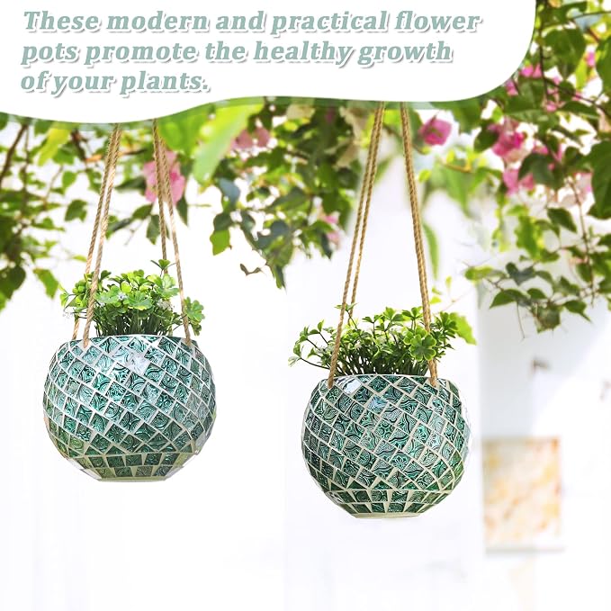 Ceramic Hanging Planter Mosaic Hanging Flower Pot Small Plant Pot - Image 7