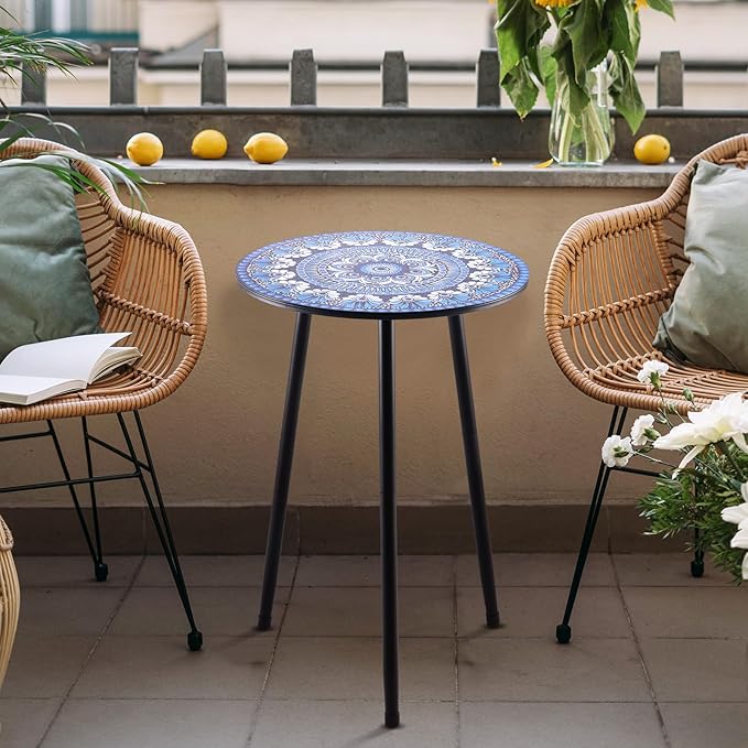 Metal Outdoor Side Tables Set of Two Small Outside Round End Table - Image 2
