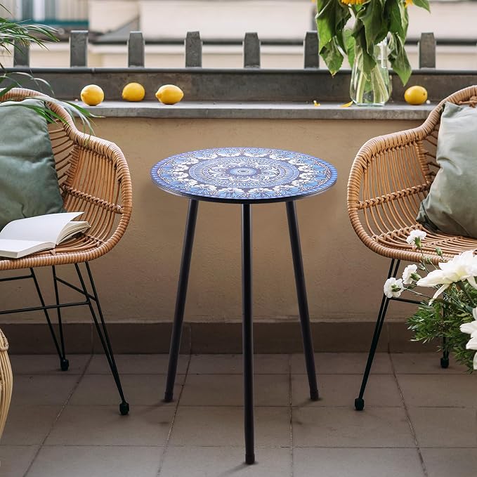 Party Zealot 1 Pack Metal Mosaic Round Side Table 13.4" Small End Table - Image 2