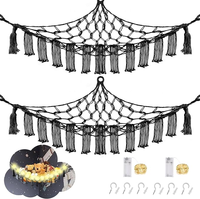 Stuffed Animal Hammock with LED Light, Large Stuffed Animals Storage Corner by CERETIA