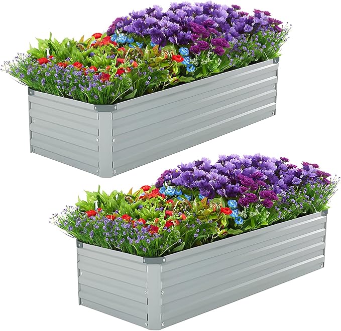 2 Pack 4x2x1FT Galvanized Raised Garden Bed Kit, Outdoor Metal Planter Box by Meberam