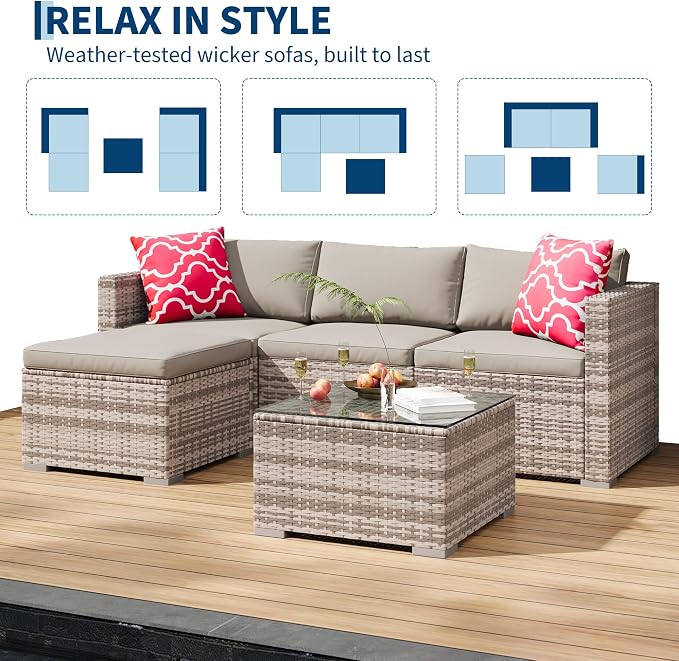 GAOMON 5-Piece All-Weather Patio Furniture Set, Convertible Outdoor Sectional - Image 7