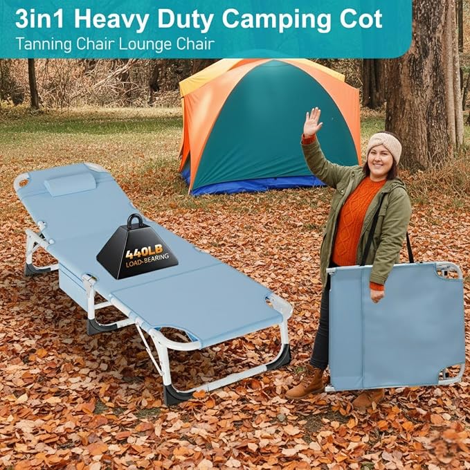 ABORON 3 in 1 Sun Tanning Chair, Heavy Duty Folding Chaise Lounge Chairs - Image 6