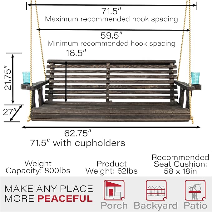 Amish Casual Heavy Duty 800 Lb Roll Back Treated Porch Swing - Image 6