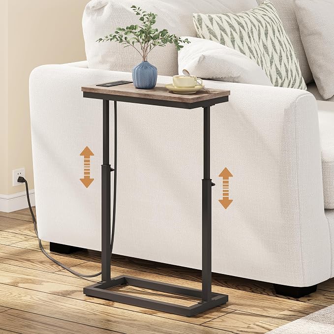 TUTOTAK End Table with Charging Station, Side Table, Tall Couch Table, Sofa by ChoosetutotakFurnitureBuildYourCozyHome