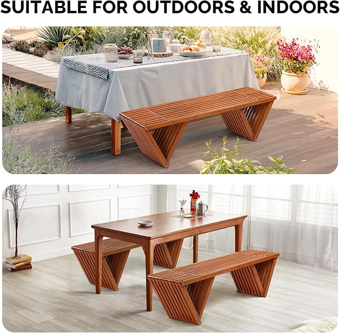 VINGLI Outdoor Wooden Bench, 600lb Capacity Outdoor Backless Benches - Image 6