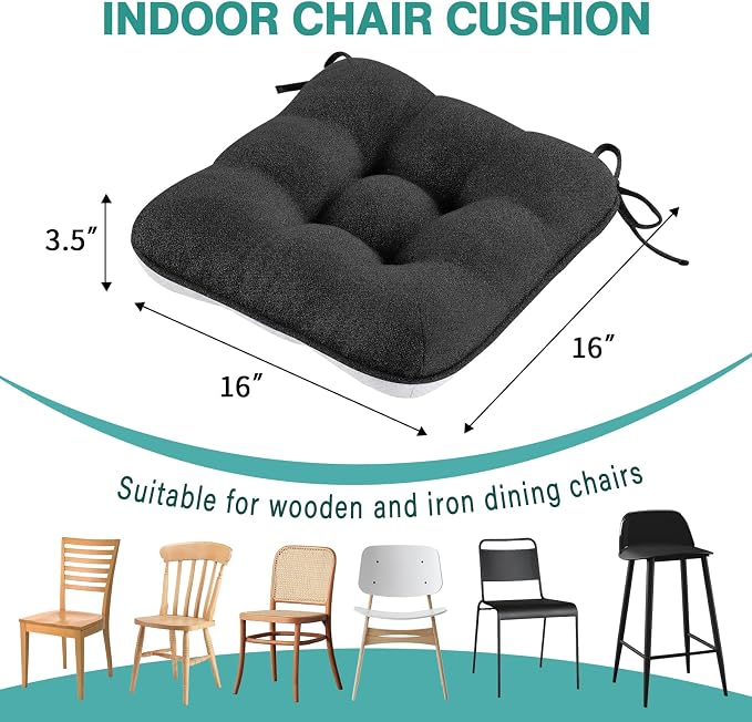 BETU Black Chair Cushions for Dining Chairs Set of 4, 3.5" Thick Kitchen Table - Image 9
